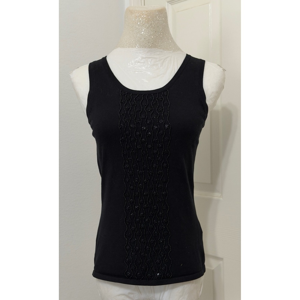 Georgiou Studio Women's  sz S‎ Black Silk Blend Beaded Sequin Knit Tank Top
